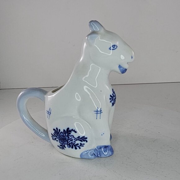 Vintage Ceramic Goat Creamer Blue White Floral Design - Picture 5 of 8